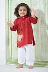 Buy_Vivedkids_Red Cotton Embroidered Thread Bal Ganesha Kurta _at_Aza_Fashions