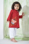 Buy_Vivedkids_Red Cotton Embroidered Thread Bal Ganesha Kurta _Online_at_Aza_Fashions