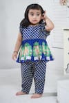 Buy_Vivedkids_Blue Cotton Linen Printed Pichwai Peplum Kurta Pant Set _at_Aza_Fashions