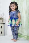 Shop_Vivedkids_Blue Cotton Linen Printed Pichwai Peplum Kurta Pant Set _at_Aza_Fashions