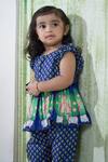 Buy_Vivedkids_Blue Cotton Linen Printed Pichwai Peplum Kurta Pant Set _Online_at_Aza_Fashions