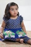 Shop_Vivedkids_Blue Cotton Linen Printed Pichwai Peplum Kurta Pant Set _Online_at_Aza_Fashions