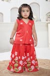 Buy_Vivedkids_Red Cotton Linen Printed Pichwai Lotus Kurta With Sharara _at_Aza_Fashions