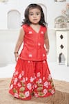 Buy_Vivedkids_Red Cotton Linen Printed Pichwai Lotus Kurta With Sharara _Online_at_Aza_Fashions