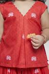 Shop_Vivedkids_Red Cotton Linen Printed Pichwai Lotus Kurta With Sharara _Online_at_Aza_Fashions