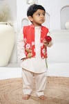 Buy_Vivedkids_Red Cotton Linen Printed Pichwai Lotus Bundi Kurta Set _at_Aza_Fashions