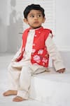 Buy_Vivedkids_Red Cotton Linen Printed Pichwai Lotus Bundi Kurta Set _Online_at_Aza_Fashions