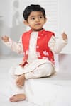 Shop_Vivedkids_Red Cotton Linen Printed Pichwai Lotus Bundi Kurta Set _Online_at_Aza_Fashions