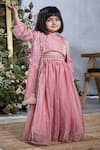 Buy_Vivedkids_Pink Tissue Silk Embellished Thread Sequin Jacket Lehenga Set _Online_at_Aza_Fashions