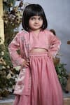 Shop_Vivedkids_Pink Tissue Silk Embellished Thread Sequin Jacket Lehenga Set _Online_at_Aza_Fashions