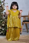 Buy_Vivedkids_Yellow Crepe Tissue Embellished Pearl Sequin Peplum Kurta Sharara Set _at_Aza_Fashions