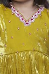 Vivedkids_Yellow Crepe Tissue Embellished Pearl Sequin Peplum Kurta Sharara Set _Online_at_Aza_Fashions