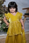 Vivedkids_Yellow Crepe Tissue Embellished Pearl Sequin Peplum Kurta Sharara Set _at_Aza_Fashions