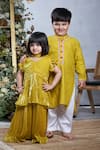 Buy_Vivedkids_Yellow Crepe Tissue Embellished Pearl Sequin Peplum Kurta Sharara Set 