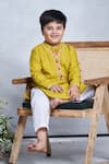 Shop_Vivedkids_Yellow Cotton Embellished Pearl Sequin Kurta With Pant _Online_at_Aza_Fashions