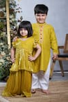 Vivedkids_Yellow Cotton Embellished Pearl Sequin Kurta With Pant _at_Aza_Fashions