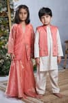 Buy_Vivedkids_Peach Tissue Embellished Beads Floral Garden Jacket With Sharara 