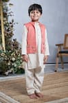 Buy_Vivedkids_Peach Cotton Satin Embellished Beads Bee Bundi Kurta Set _at_Aza_Fashions