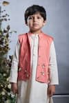 Shop_Vivedkids_Peach Cotton Satin Embellished Beads Bee Bundi Kurta Set _at_Aza_Fashions