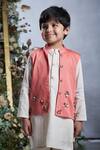 Vivedkids_Peach Cotton Satin Embellished Beads Bee Bundi Kurta Set _Online_at_Aza_Fashions