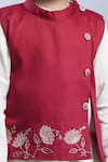 Shop_Vivedkids_Pink Cotton Embellished Lotus Embroidered Bundi Kurta Set _Online_at_Aza_Fashions