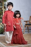 Vivedkids_Brown Cotton Embroidered Deer Bundi Kurta Set _at_Aza_Fashions