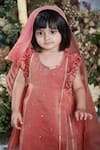 Buy_Vivedkids_Brown Crush Tissue Embellished Sequin Gathered Kurta Pant Set _Online_at_Aza_Fashions