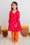 Mr Brat_Pink Angarkha And Dupatta Muslin Print Moon & Pant Set _at_Aza_Fashions