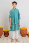 Buy_Mr Brat_Blue Nehru Jacket And Kurta Muslin Print Moon & Dot & Set _at_Aza_Fashions