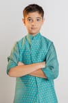 Mr Brat_Blue Nehru Jacket And Kurta Muslin Print Moon & Dot & Set _Online_at_Aza_Fashions