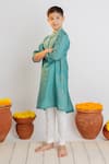 Mr Brat_Blue Nehru Jacket And Kurta Muslin Print Moon & Dot & Set _at_Aza_Fashions