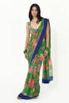 Buy_Rishi and Vibhuti_Green Crepe And Georgette Print Floral Sweetheart Haseena Saree With Blouse _at_Aza_Fashions