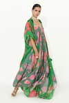 Rishi and Vibhuti_Green Crepe Silk Applique Floral Dress V Kabeera Print With Overlay _Online_at_Aza_Fashions