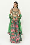 Buy Rishi and Vibhuti Green Crepe, Net Mirrors, Tassels Scoop Neck Jade Floral Print Lehenga Set at Aza Fashions Buy_Rishi and Vibhuti_Green Crepe, Net Mirrors, Tassels Scoop Neck Jade Floral Print Lehenga Set _at_Aza_Fashions