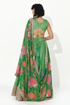 Shop_Rishi And Vibhuti_Green Chanderi, Georgette Embroidery, Lace, Floral Butti Pattern Lehenga Set _at_Aza_Fashions