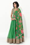 Shop_Rishi And Vibhuti_Green Chanderi, Georgette Embroidery, Lace, Floral Butti Pattern Lehenga Set _Online_at_Aza_Fashions