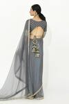 Shop_Rishi and Vibhuti_Grey Organza Embroidery Geometric Lace V Sanjh Trellis Pattern Saree With Blouse _at_Aza_Fashions