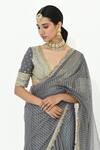 Rishi and Vibhuti_Grey Organza Embroidery Geometric Lace V Sanjh Trellis Pattern Saree With Blouse _Online_at_Aza_Fashions