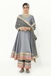Buy_Rishi and Vibhuti_Grey Chanderi, Georgette Lace, Tassels Ghazal Mandala Border Anarkali Pant Set _at_Aza_Fashions