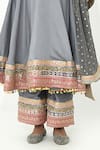 Rishi and Vibhuti_Grey Chanderi, Georgette Lace, Tassels Ghazal Mandala Border Anarkali Pant Set _Online_at_Aza_Fashions