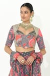 Buy_Rishi and Vibhuti_Grey Georgette And Crepe Embroidery Floral Grapefruit Print Lehenga Set _Online_at_Aza_Fashions