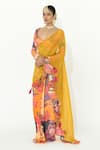 Buy_Rishi and Vibhuti_Multi Color Crepe Printed Floral Sweetheart Neck Sizzle Bay Saree With Blouse _at_Aza_Fashions