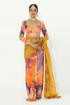 Buy_Rishi and Vibhuti_Multi Color Crepe Printed Floral Sweetheart Neck Sizzle Bay Saree With Blouse _Online_at_Aza_Fashions