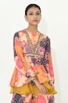 Buy_Rishi and Vibhuti_Multi Color Crepe Printed Floral Round Peri Peplum Top And Sharara Set _Online_at_Aza_Fashions