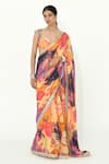 Buy_Rishi and Vibhuti_Multi Color Crepe Printed Botanical Sweetheart Butter Cup Saree With Blouse _at_Aza_Fashions