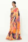 Rishi and Vibhuti_Multi Color Crepe Printed Botanical Sweetheart Butter Cup Saree With Blouse _Online_at_Aza_Fashions