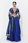 Buy_Rishi and Vibhuti_Blue Raw Dupion Silk Embroidery Mirror Starlit Shimmer Work Blouse Lehenga Set _at_Aza_Fashions