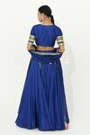 Shop_Rishi and Vibhuti_Blue Raw Dupion Silk Embroidery Mirror Starlit Shimmer Work Blouse Lehenga Set _at_Aza_Fashions