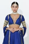 Rishi and Vibhuti_Blue Raw Dupion Silk Embroidery Mirror Starlit Shimmer Work Blouse Lehenga Set _Online_at_Aza_Fashions