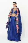 Buy_Rishi and Vibhuti_Blue Raw Silk Embroidery Mirror Plunge V Neck Starstruck Shine Lehenga Set _at_Aza_Fashions